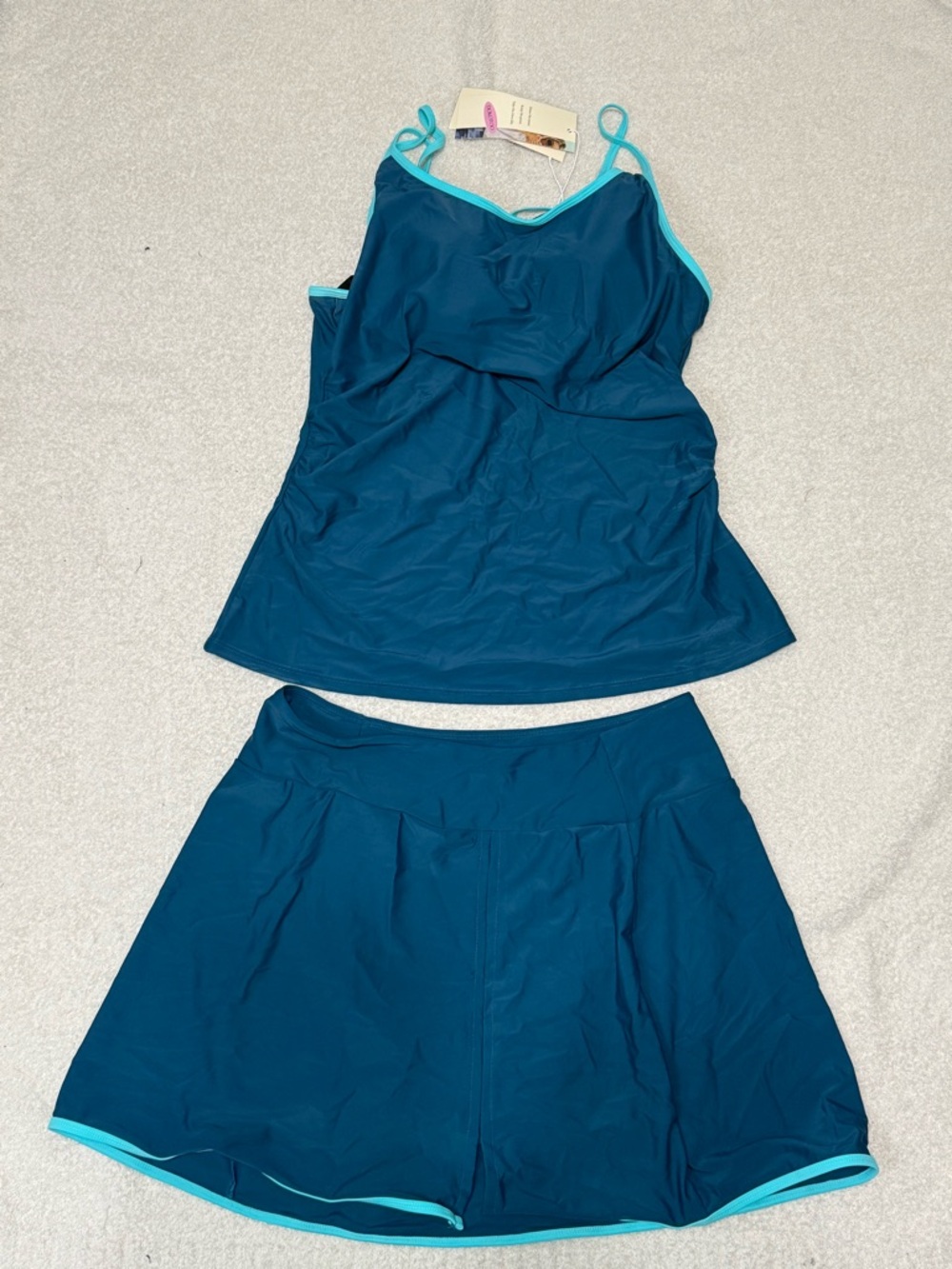 Women’s Teal Tankini Swim Set with Aqua Trim